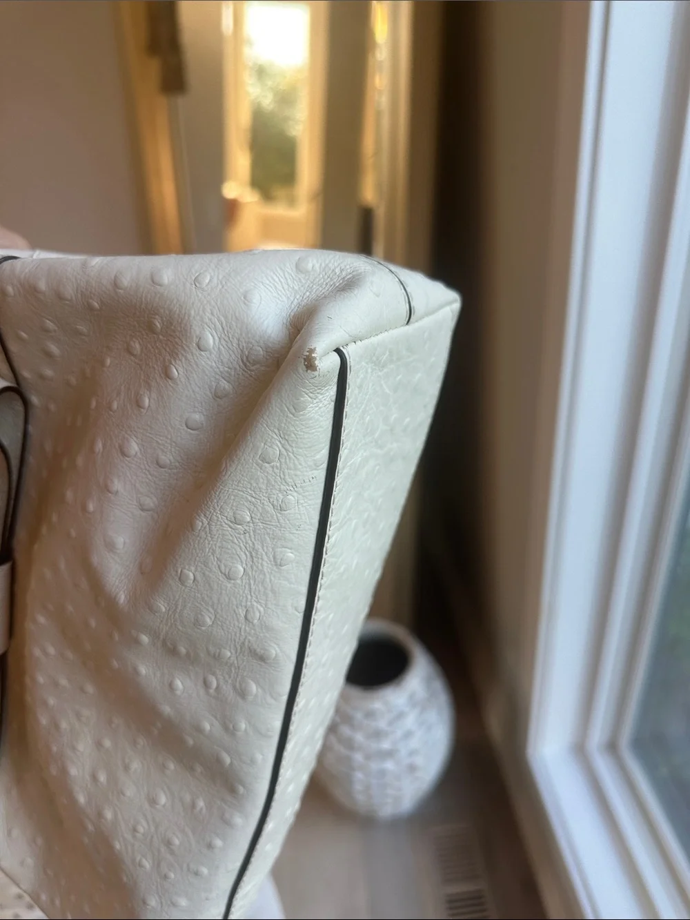 kate spade Cream Ostrich-Embossed Leather Satchel with Removable Strap - Picture 10 of 11